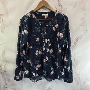 Carve Designs Shirt Womens Large Blue Floral Button Long Notch Popover